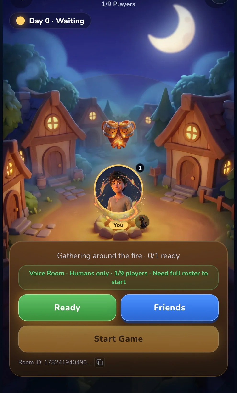 Voice Room lobby screen showing the campfire gathering